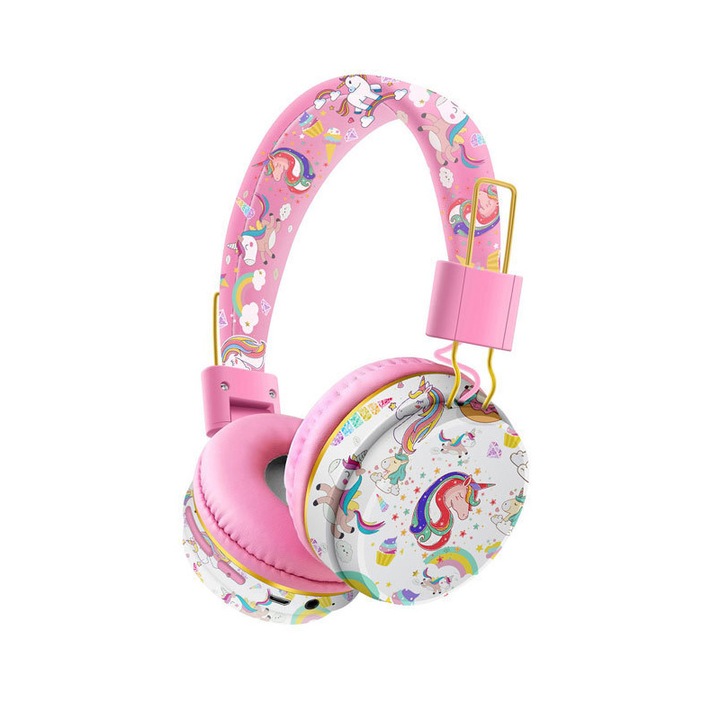 Детски безжични слушалки, Еднорог, Bluetooth 5.1, С микрофон, Сгъваеми, Многоцветни