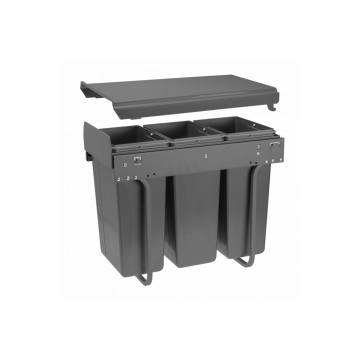 Cos gunoi incorporabil Practi Eco 300, 3x10 litri, amortizare, antracit