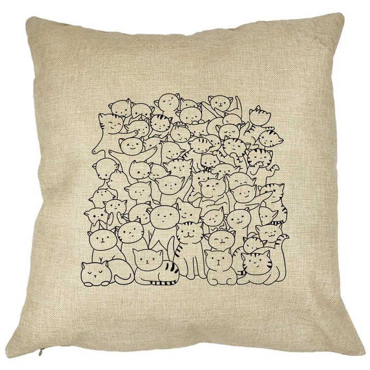 Cat Life Square dekoratív párna, 40x40 cm, Levehető huzat, Fújtató