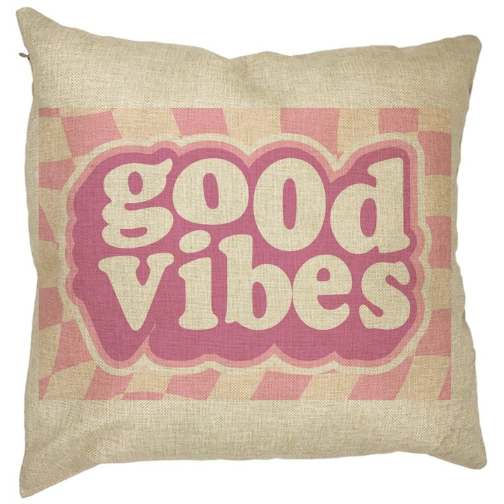 Good Vibes négyzet alakú díszpárna, 40x40 cm, levehető huzat, fújtató