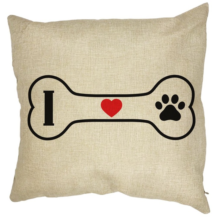 Négyzet alakú dekoratív párna I love Doggos, 40x40 cm, Levehető huzat, Fújtató