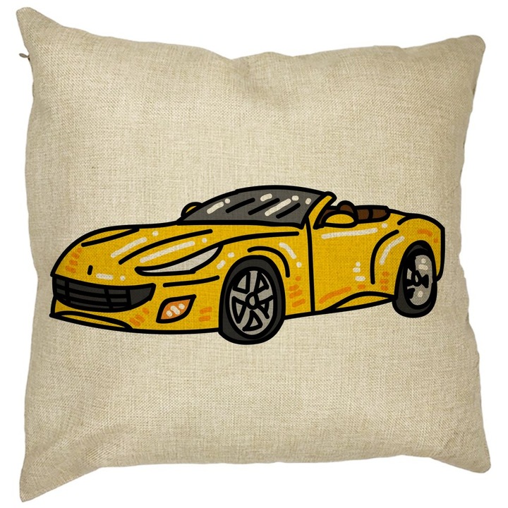 Sportautó négyzet alakú díszpárna, 40x40 cm, levehető huzat, fújtató