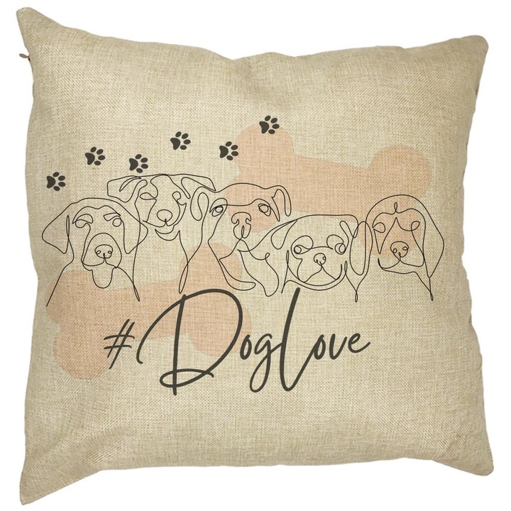 Dog Love Square dekoratív párna, 40x40 cm, levehető huzat, fújtató