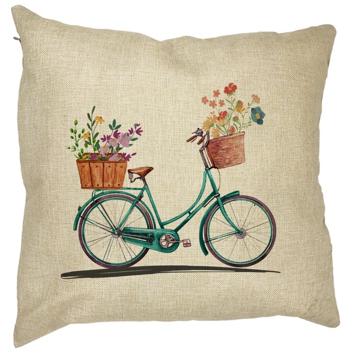 Квадратна декоративна възглавница за велосипед с цветя, 40x40 см, подвижна калъфка, маншон