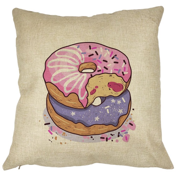 Négyzet alakú dekoratív párna üvegezett fánkok, 40x40 cm, levehető huzat, fújtató