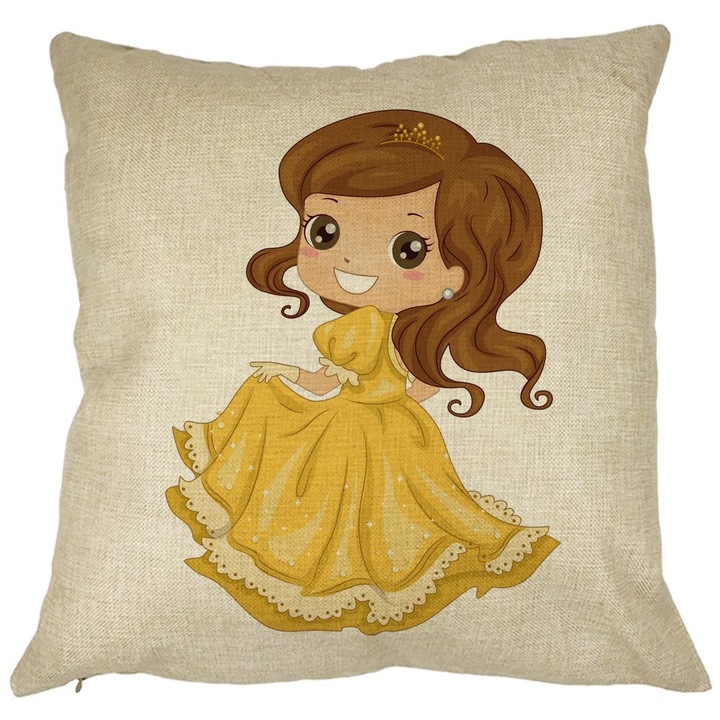 Négyzet alakú Princess dekoratív párna koronával, 40x40 cm, levehető huzat, fújtató