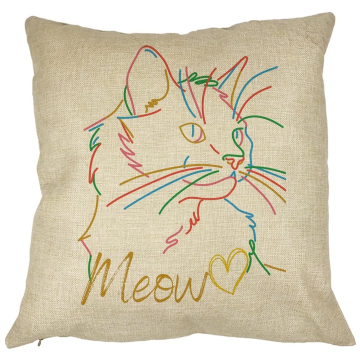 Miau Cat szögletes díszpárna, 40x40 cm, levehető huzat, fújtató