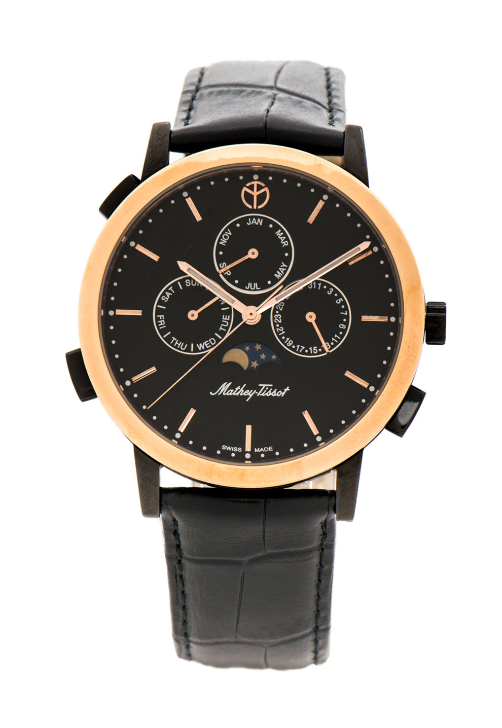 Mathey-Tissot Ceas auriu rose cu o curea neagra de piele