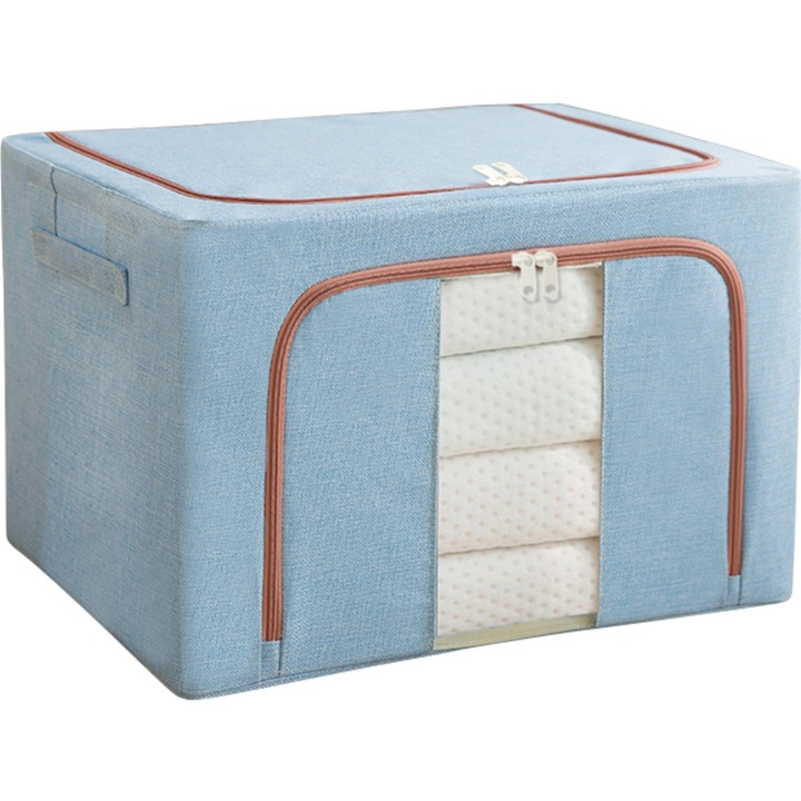 Cutie de depozitare pliabila, Flippy, Cu fermoar, 100 L, Textil, 60x42x40 cm, Albastru deschis