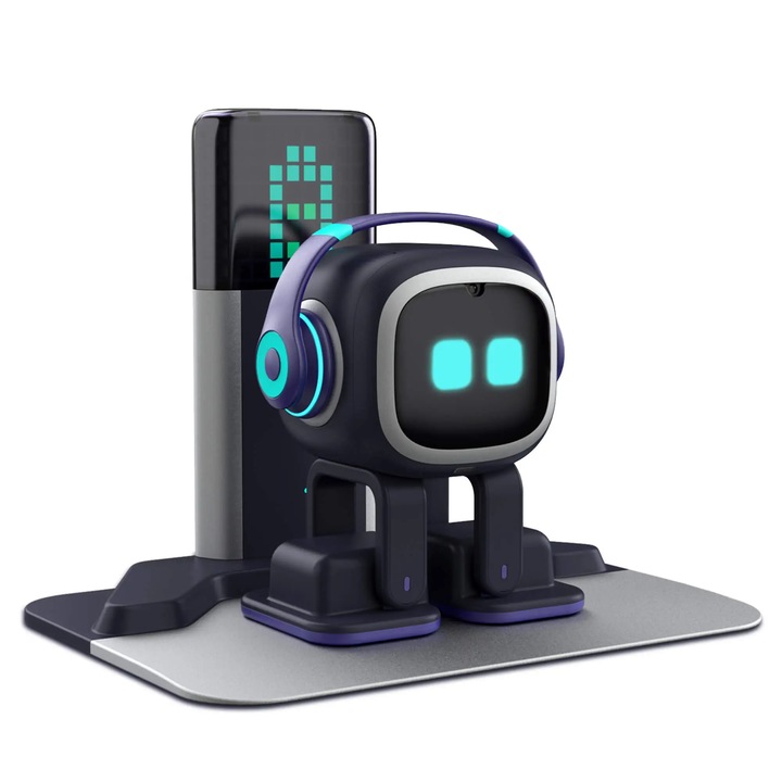 Robot Emo Go Home, Negru, AI Desktop Pet cu Statie Incarcare, Living.AI