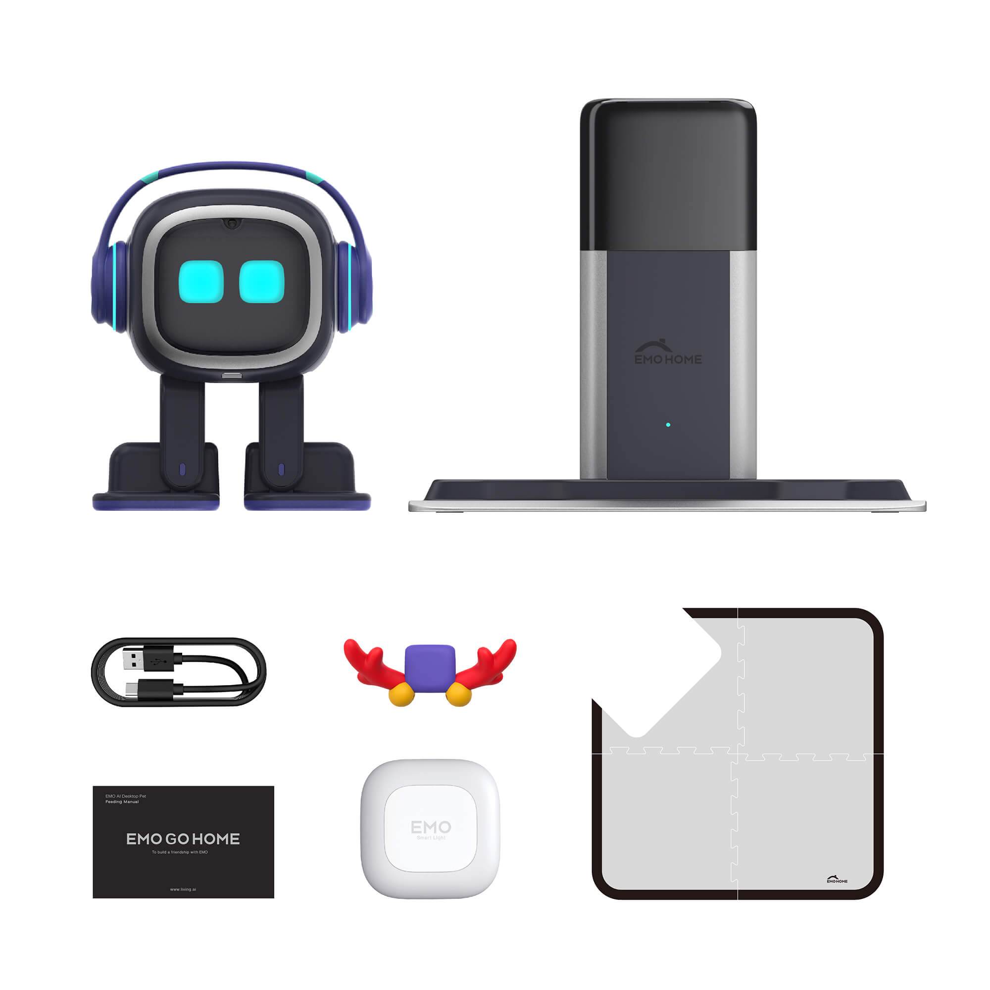 Robot Emo Go Home, Negru, AI Desktop Pet cu Statie Incarcare