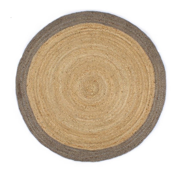 Ръчно тъкан килим от юта vidaXL, Сив кант, 180 см, 6 Kg