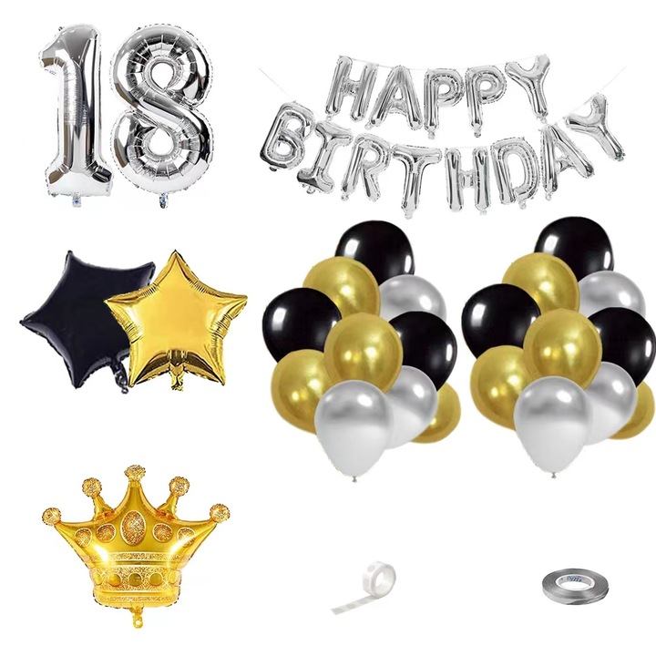 Set baloane aniversare, 18 Ani, Multicolor