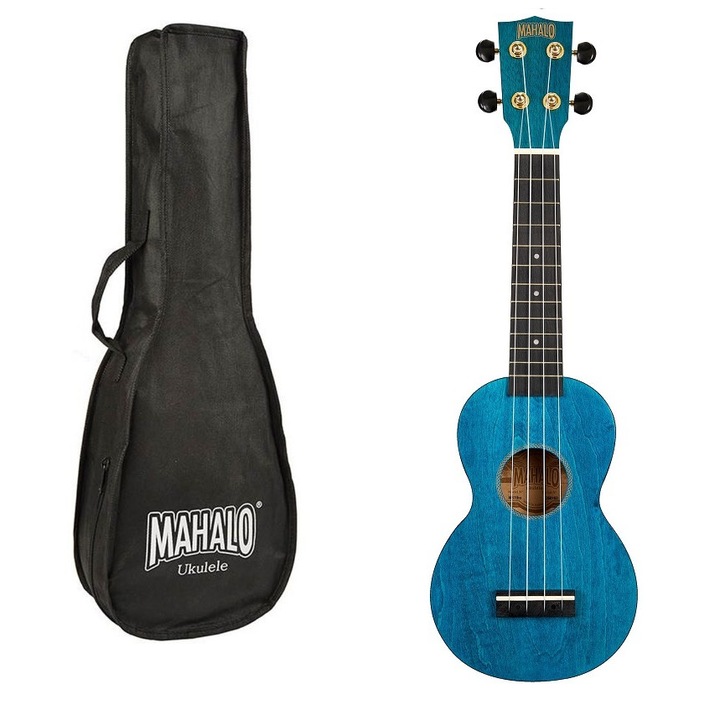 Ukulele sopran Mahalo Slimline MS1TBU albastru transparent, husa