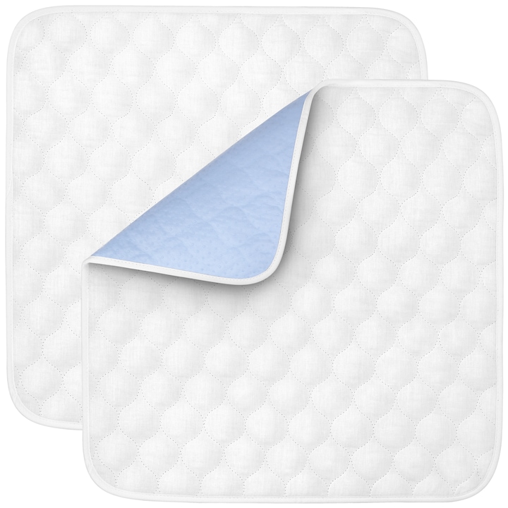 Aleza Scaun Reutilizabila FizioTab®, Absorbanta si Lavabila, 50 x 50 cm, pentru Adulti si Copii, Pacienti cu Incontinenta, cu Suprafata speciala Anti-alunecare, Albastru/Alb, 2 bucati