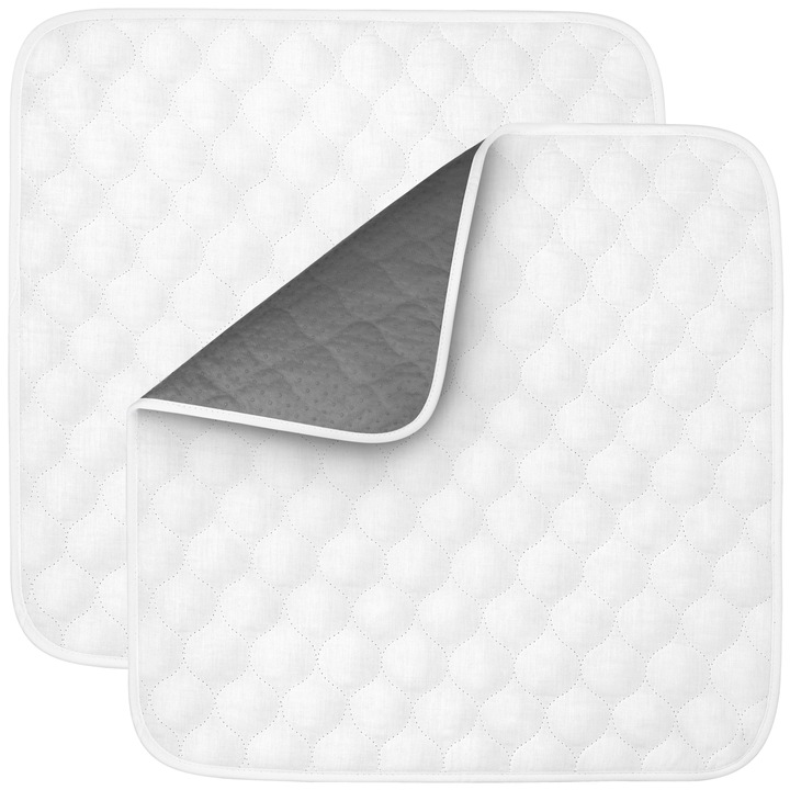 Aleza Scaun Reutilizabila FizioTab®, Absorbanta si Lavabila, 50 x 50 cm, pentru Adulti si Copii, Pacienti cu Incontinenta, cu Suprafata speciala Anti-alunecare, Gri/Alb, 2 bucati