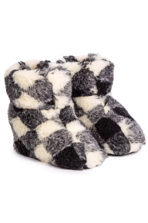 Papuci JUP Unisex, Lână Merinos, Peste gleznă, Alb/Negru