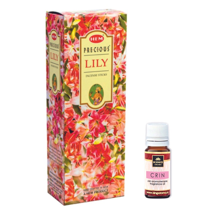 Pachet 120 betisoare parfumate HEM Crin si Ulei aromaterapie Crin Kingaroma, 10 ml