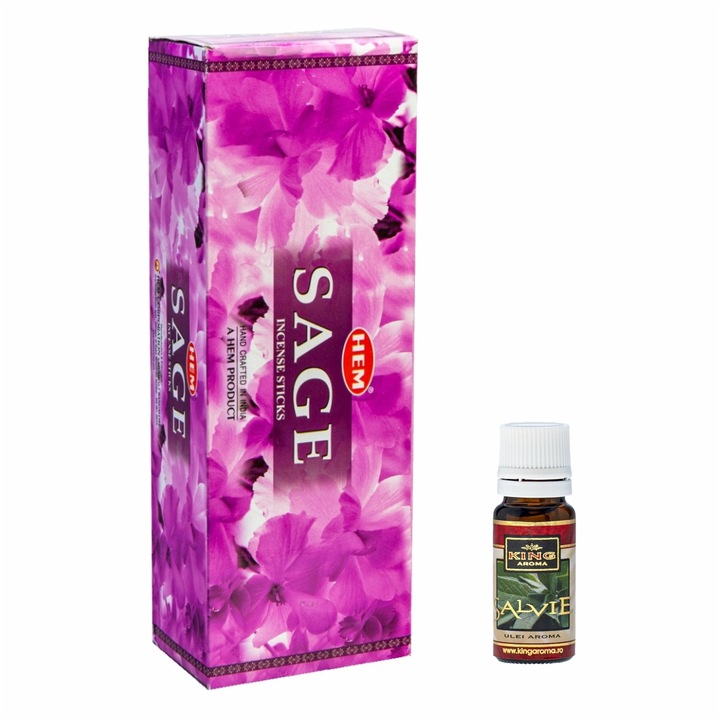 120 db illatos rúd csomag HEM Zsálya és Kingaroma Zsálya aromaterápiás olaj, 10 ml