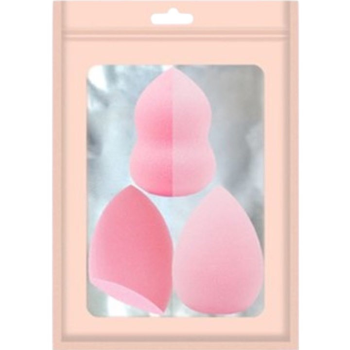 Комплект гъби за грим, Flippy, Premium, розови, 3 броя