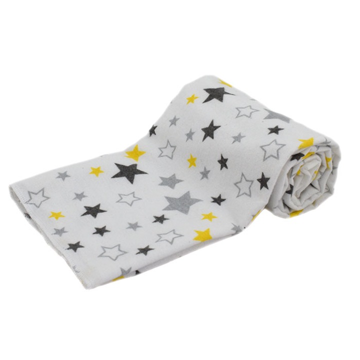 Бебешка памучна пелена AV BABY, Бархет, Звезди жълт, 80/80см