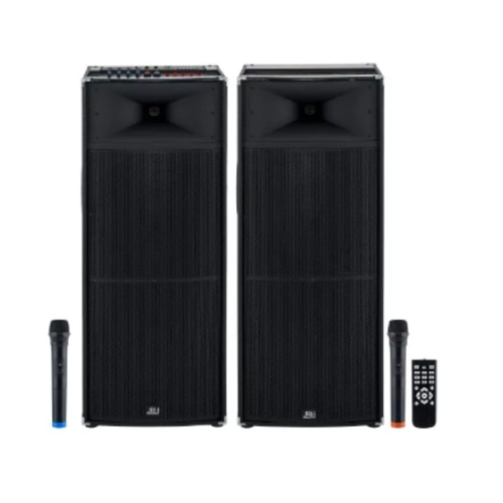 Set Boxe Active Profesionale, JRH 2025, Putere 2000 W, 5 Band Graphic Equalizer, Microfoane Wireless, Conectivitate Bluetooth