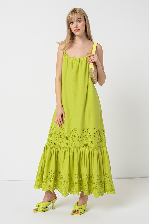 Stefanel, Памучна рокля с ажур, Шам фъстък зелено