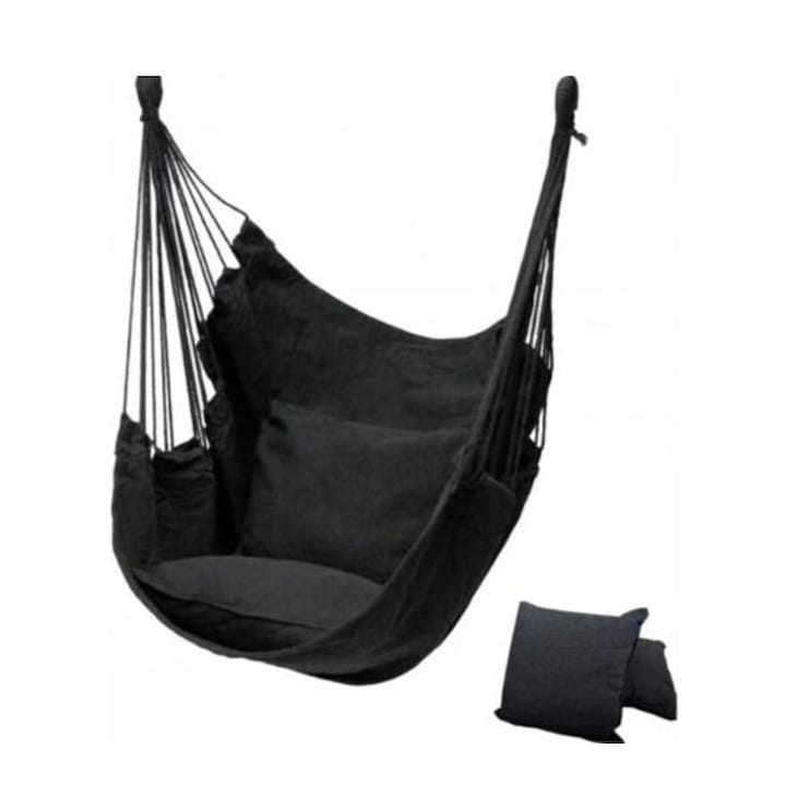 Луксозен хамак - тип висящ стол LLG, До 120 кг, 2 възглавници, 110х130х100 см, Черен