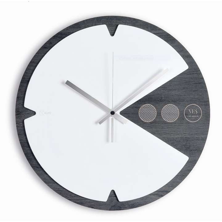 Ceas de perete, VES, 40 cm, Lemn si Krion, Alb/Negru