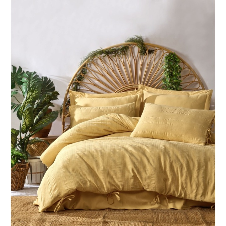 Jacquard dupla ágynemű, 100% ranforce pamut, 6 db, 240x260 cm, Saheser, Lucca Yellow