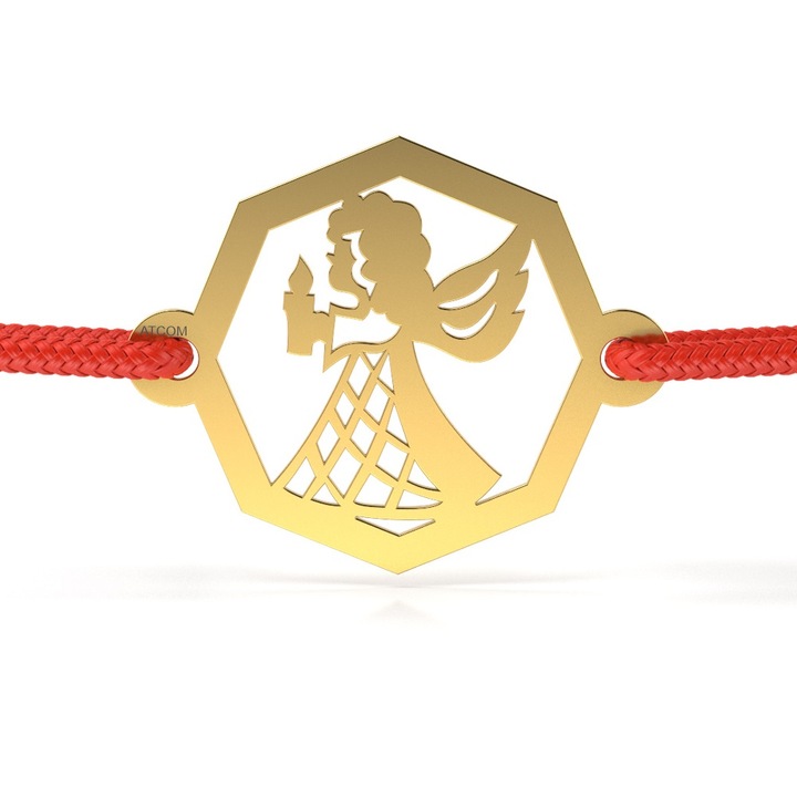 Гривна с червен конец, модел Divine Light, Златист, Жълт, 12 мм