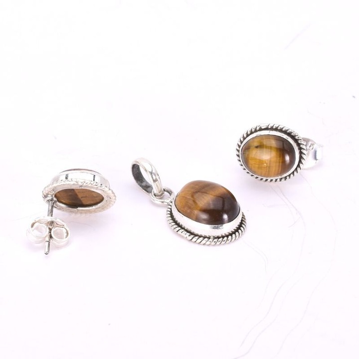 Set argint Cadou Pentru Ea cu ochi de tigru