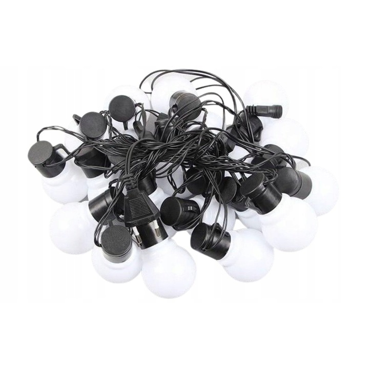 Ghirlanda Luminoasa LED Pentru Gradina, 20 Becuri Mari, Lumina Rece Alba, 11 m Lungime, Functioneaza Pe Baterii, Sigura, Rezistenta La Apa Si Socuri, Ideala Pentru Balcon, Terasa, Petreceri, Atmosfera Romantica, Fara Curent Electric