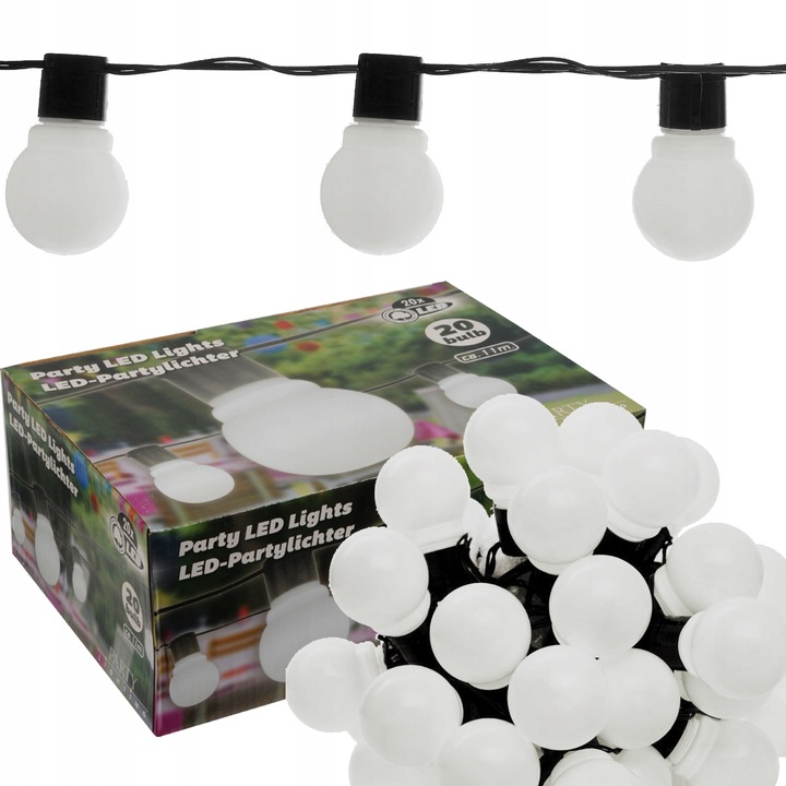 Ghirlanda Luminoasa LED Pentru Gradina, 20 Becuri Mari, Lumina Rece Alba, 11 m Lungime, Functioneaza Pe Baterii, Sigura, Rezistenta La Apa Si Socuri, Ideala Pentru Balcon, Terasa, Petreceri, Atmosfera Romantica, Fara Curent Electric