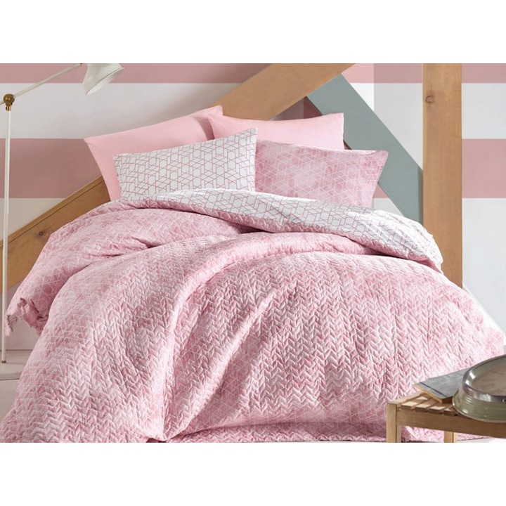 Спално бельо и одеяло за 1 човек, Cottonbox, Best, Pink, 100% памук, 3 части