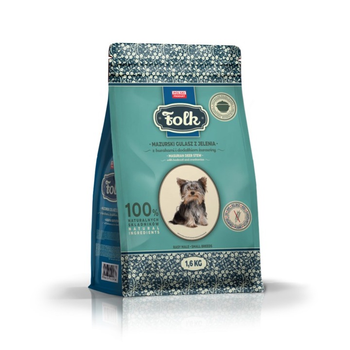 Hrana uscata pentru caini de rasa mica, Folk, Cu aroma de carne de caprioara, 1.6kg