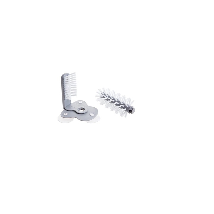 Двойна четка за чаши и съдове, фиксираща с вендуза, 18 см, сива, BBLFMD260