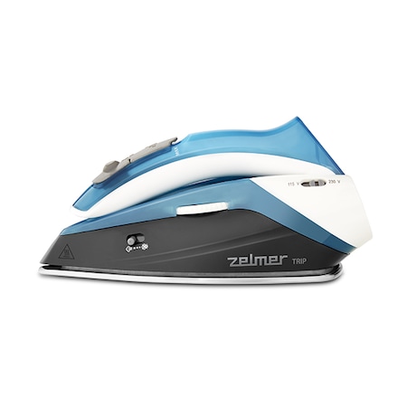 Fier de calcat voiaj Zelmer ZIR0500, 1100W, abur continuu 15g /min, jet maxim 75 g/min, talpa inox, maner ajustabil, rezervor 60 ml, cablu 1.9 m, poate fi utlizat la 2 tipuri de voltaj, albastru