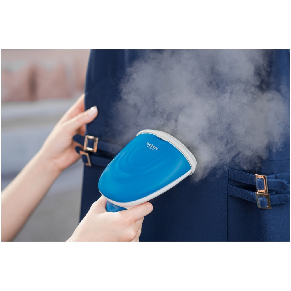 Aparat de calcat vertical cu abur Zelmer ZGS1700, 1700W, abur continuu 30 g/min, start rapid 25 sec, perie pentru tesaturi groase, rezervor 220 ml, 2 nivele de abur, cablu lung de 2 m, albastru