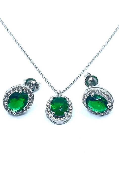 Set colier si cercei din argint 925 cu zirconiu verde, Agavi