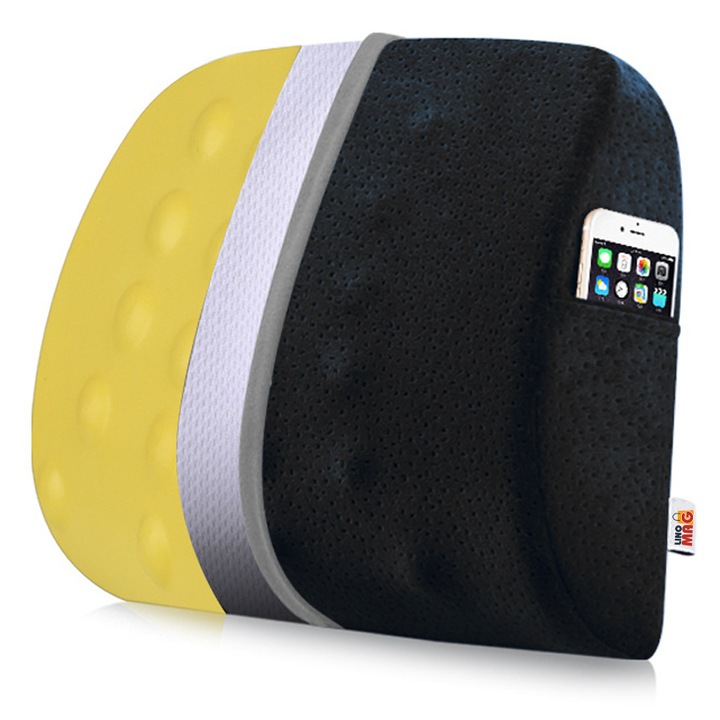 Perna ortopedica lombara Linomag® pentru scaun de birou sau masina, Negru, 40 x 35 x 10 cm