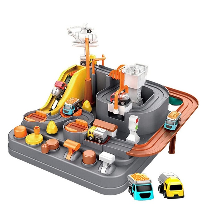 Circuit Interactiv pentru copii ISP "Likesmart Engineering Adventure", Fara Baterii, 2 Masinute, 1 Elicopter, Gri