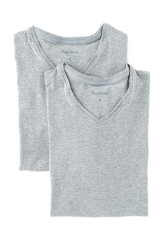 Pepe Jeans London, Set de tricouri de casa gri cu decolteu in V Aiden - 2 piese, Gri Pepe Jeans London, Set de tricouri de casa gri cu decolteu in V Aiden - 2 piese, Gri