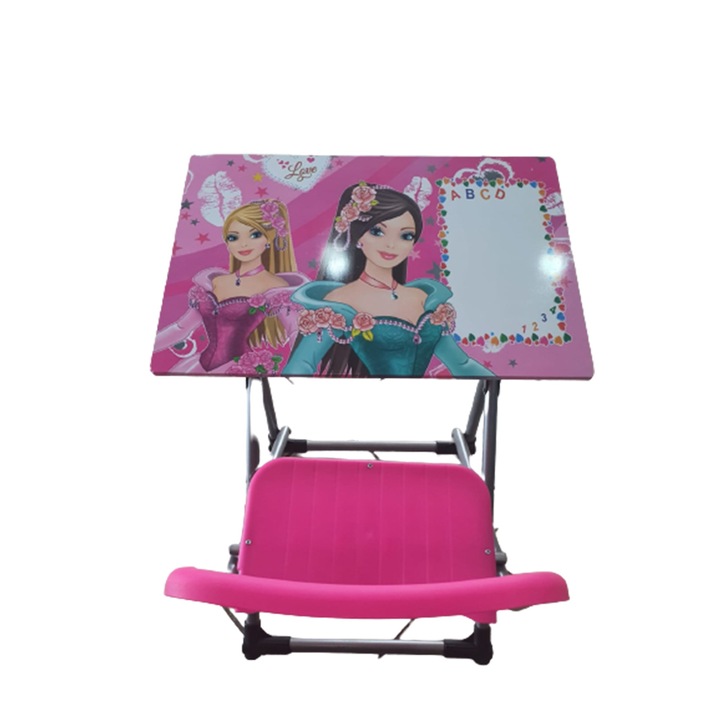 Маса и стол за момичета, Barbie, Сгъваема, 28 см, Розов