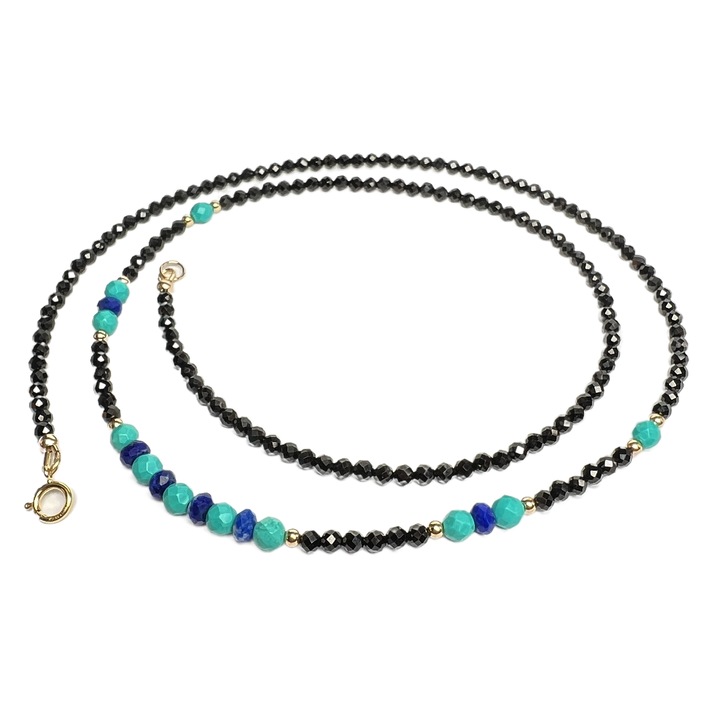 Colier Aur Filat 14K si pietre semipretioase Spinel, Turcoaz si Lapis Lazuli, 38 CM
