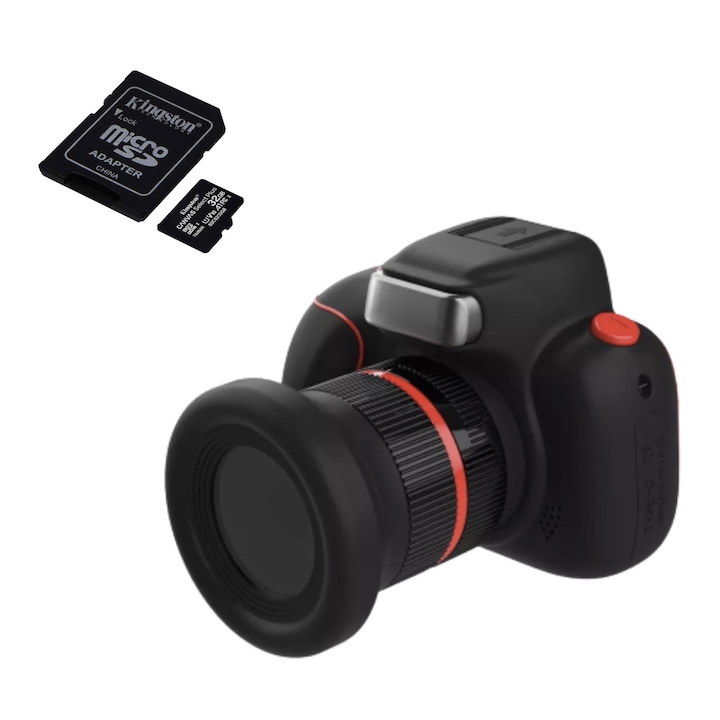 Camera foto digitala pentru copii THD DSLR D6PRO si card MicroSD 32Gb, 18 megapixeli, neagra