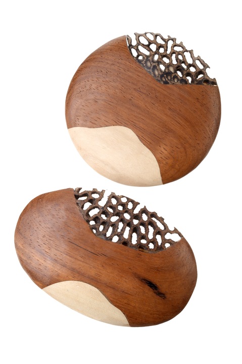 Комплект от 2 фиби за коса, Gloria Maris Handmade, Wood7346 Brown, 8,5 x 8,5 cm