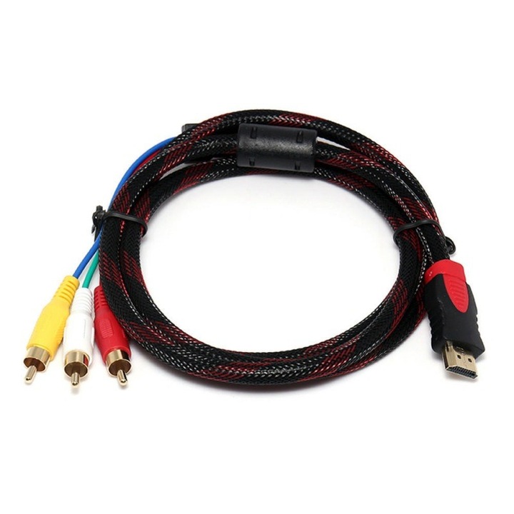 Видео-аудио кабел, HDMI към 3 RCA, AV, дълъг 1,5м, Многоцветен