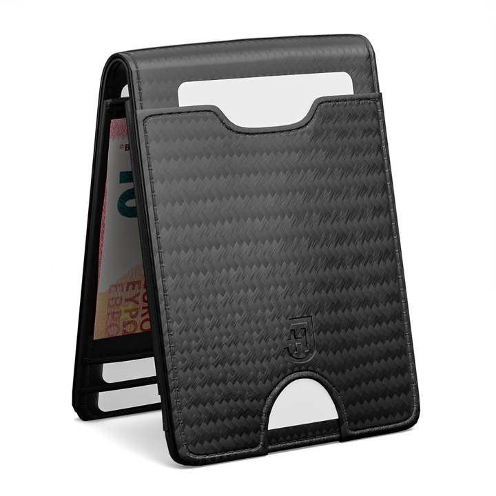 James Hawk Smart Eraser Valódi bőr férfi pénztárca, lopás elleni védelemmel, 11x8x1,5 cm, Koromfekete