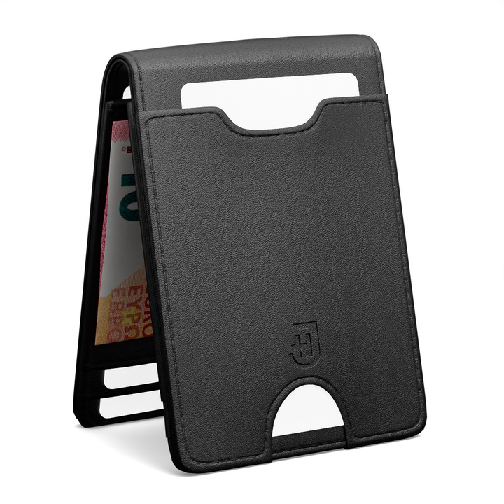 Valódi bőr férfi pénztárca, James Hawk, Smart, lopás elleni védelemmel, Radír, 11x8x1,5 cm, Fekete